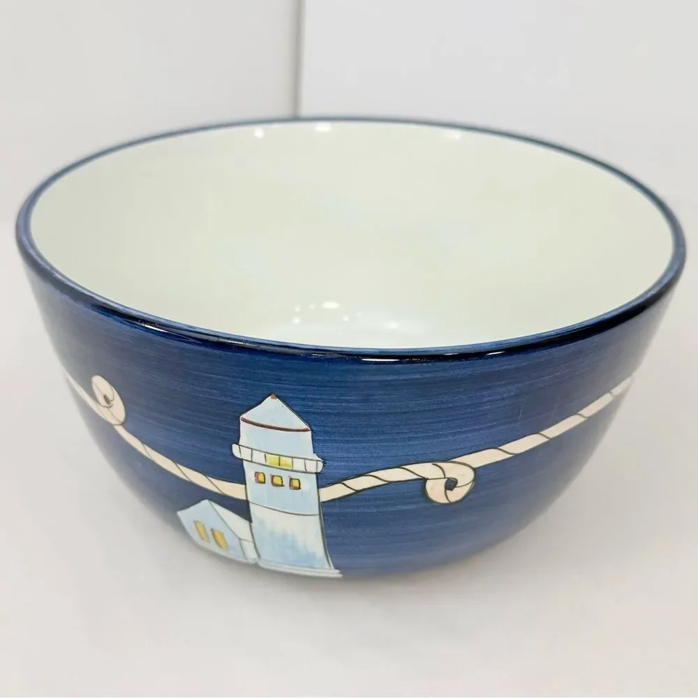 Brushes K.I.C Nautical Lighthouse Hand Painted Coastal Decor Bowl